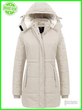 CREATMO US Women's Thicken Sherpa Winter Coat Puffy Warm Snow Jacket With